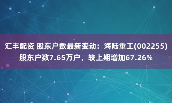 汇丰配资 股东户数最新变动：海陆重工(002255)股东户数7.65万户，较上期增加67.26%