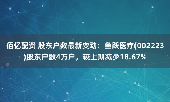佰亿配资 股东户数最新变动：鱼跃医疗(002223)股东户数4万户，较上期减少18.67%