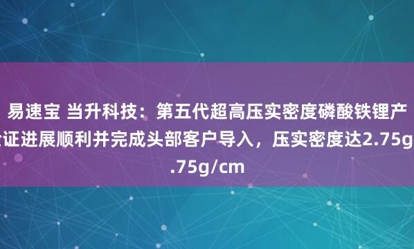 易速宝 当升科技:第五代超高压实密度磷酸铁锂产品验证进展顺利并完成头部客户导入,压实密度达2.75g/cm