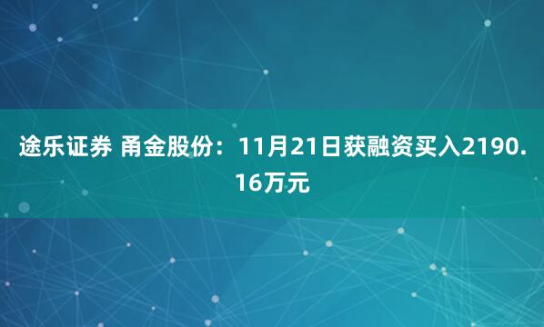 途乐证券 甬金股份:11月21日获融资买入2190.16万元