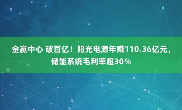 金赢中心 破百亿！阳光电源年赚110.36亿元，储能系统毛利率超30％